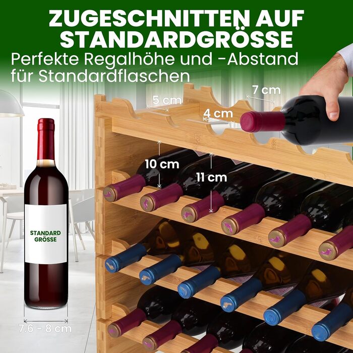 NutriChef Stackable Bottle Rack, Wood Wine Rack – Wine Rack – Stackable Modular Wine Rack for 36 Bottles, Slim Wine Rack with 85 x 25 x 81cm, suitable as a wine rack for cellars & bottle rack for kitchens