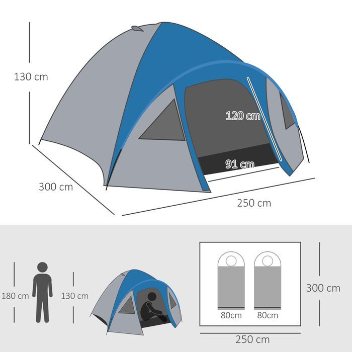 Outsunny Double-Walled Tent Dome Tent Outdoor Igloo for 4 People, 4 Seasons, Waterproof, with Mosquito Net, Carry Bag | Aosom