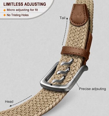 Плетені ремені KEMISANT 2 шт. для чоловіків та жінок, еластичні, тканинні, 35 мм, регульовані (бежевий/темно-сірий)