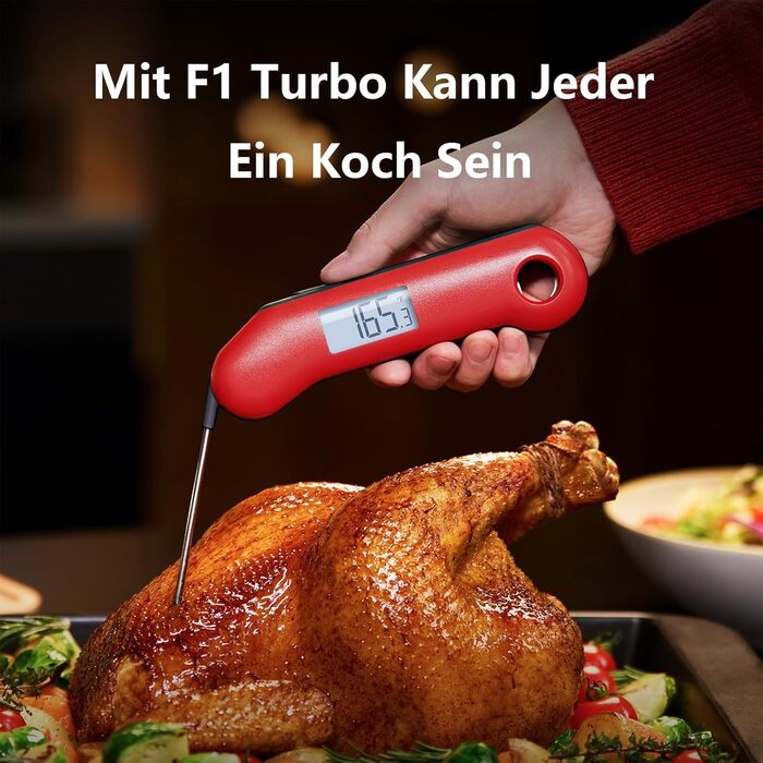 ThermoMaven F1 Turbo Digital Meat Thermometer – 0.5s Instant Display, Grilling Thermometer, ±0.3°C Accurate, Cooking Thermometer, IP67 Waterproof Magnetic, Bottle Opener, Roasting, BBQ, Grill
