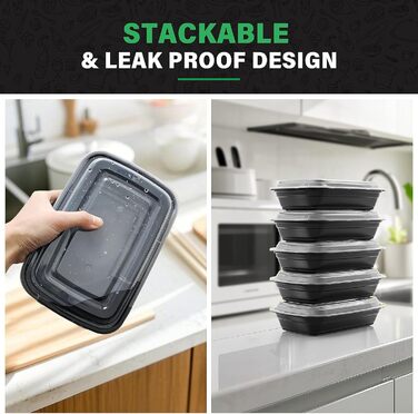 WUHUIXOZ 50-Piece 32oz Meal Prep Containers with, Premium Reusable Containers for Meal Prep Lunchbox with Lid, Microwave, Freezer, Dishwasher Safe