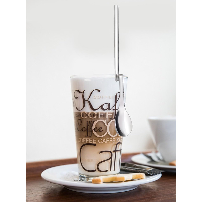 6 шт. довгі ложки для напоїв з вигином (20 см), ложки для лате макіато, йогурту, коктейлів, нержавіюча сталь, полірована, придатні для миття в посудомийній машині, без нікелю