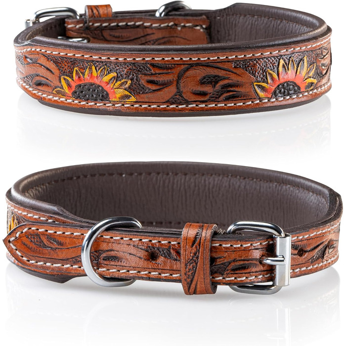 Стильний шкіряний нашийник для собак Джек Рассел від Unikat: ручна робота, з м'якою підкладкою. Нашийник з натуральної шкіри буйвола, для собак середніх порід. Розмір L (40-49.5 см)