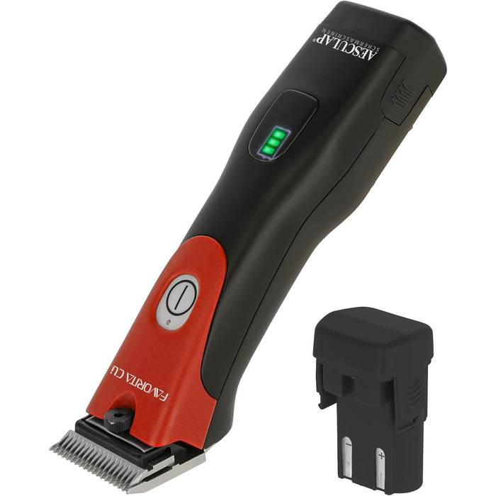 Машинка для стрижки собак та коней Aesculap Favorita CLi акумуляторна (червона) з набором гребінців | Професійна ергономічна машинка | LED-дисплей | Тімострижка для собак та коней