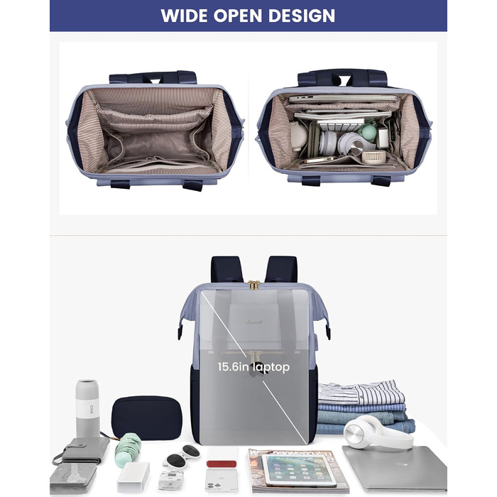 Стильний рюкзак LOVEVOOK для жінок: місткий, водонепроникний, 15.6-17.3 дюйми, для роботи, навчання, подорожей (бежевий, хакі, блакитний, темно-синій)