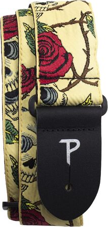 Гітарний ремінь Perri's Leathers Rose - Нейлон, жаккард, рожевий та черепи - для акустичної/басової/електрогітари - виготовлено в Канаді