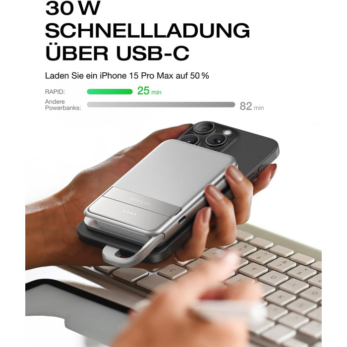 Магнітний павербанк EcoFlow Qi2 MagSafe 5000mAh 30W з USB-C кабелем для iPhone 17/16/15/14/13/12, сріблястий