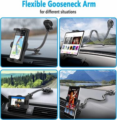 Підставка для планшету Oilcan Schwanenhals для автомобіля: кріплення на панель приладів/лобове скло, гнучкий тримач 34 см, сумісний з iPad, Galaxy, телефонами 4-12.9 дюймів