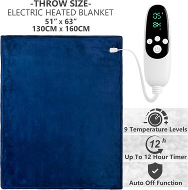 Електрична ковдра Kingsize König EU, м'яка Sherpa Fleecedecke, 230x265 см, 9 режимів нагріву, таймер 12 годин, тепла ковдра - подарунок