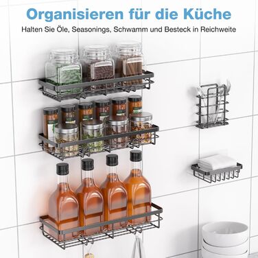 Поличка для душу без свердління, 5 шт. Органайзер для ванної кімнати, кутова поличка для душу з гачками, самоклеюча поличка для ванної та кухні (Чорний)