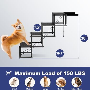 Рампа для собак у автомобіль, складана, 4 сходинки, до 80 кг, для SUV, авто, вантажівка, з принтом лапи, 101х75х47 см