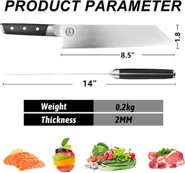 Кухонний ніж-топірець Kitory Hackmesser 18 см, з високоякісної нержавіючої сталі, з ручкою Pakkawood (Mtd08de)