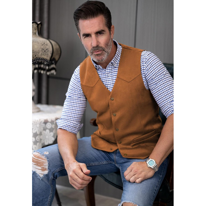 Костюмний жилет чоловічий Tuikayoo широкого крою, вінтажний, вестерн, ковбойський, нормальний крій (3XL, чорний)