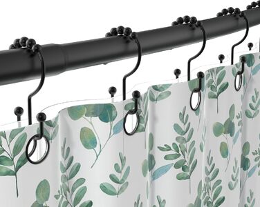 Регульована вигнута штанга для душу з 12 кільцями для душу, 107,7-182,9 см, для ванної кімнати, гардеробу або кухні, кріплення для стіни, проста установка, хром (матова чорна)