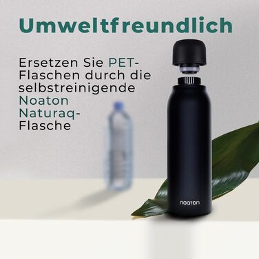 Naturaq Schwarz 600 ml, UV-C, Water Purifier, Self-Cleaning Stainless Steel Insulated Water Bottle, Thermos, Lightweight, for Camping, Hiking, Travel
