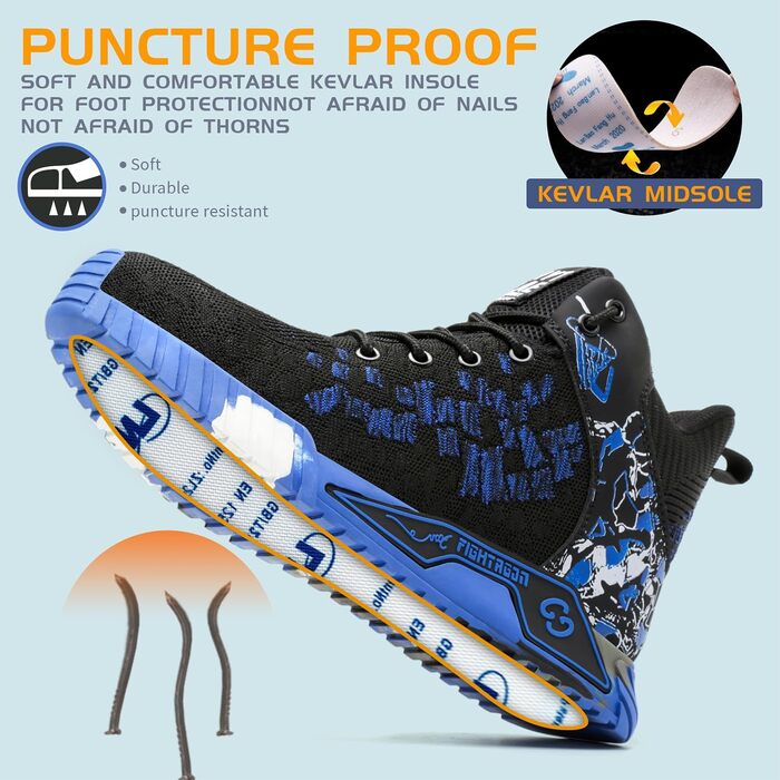 Черевики робочі чоловічі та жіночі, захисні, спортивні, з металевим носком, антиковзаючі, розмір 37-46 EU, колір блакитний
