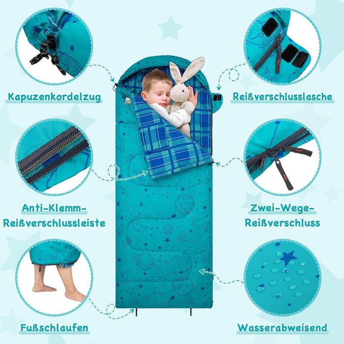 KingCamp Kids Sleeping Bag - Winter Warmth & 3-4 Season Comfort for Camping & Trekking - 170x70cm, 7°C Rating