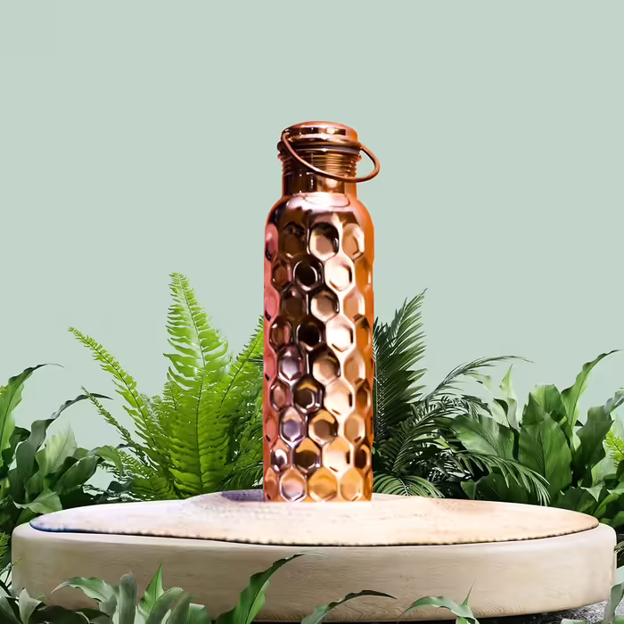 Craft Trade Water Bottle Copper Water Bottle Pure Natural Bottle Water Bottle with Lid and Carrying Bag 34oz/1000 ml Leak-Proof Ayurveda Copper Bottle for Office and Yoga - 2