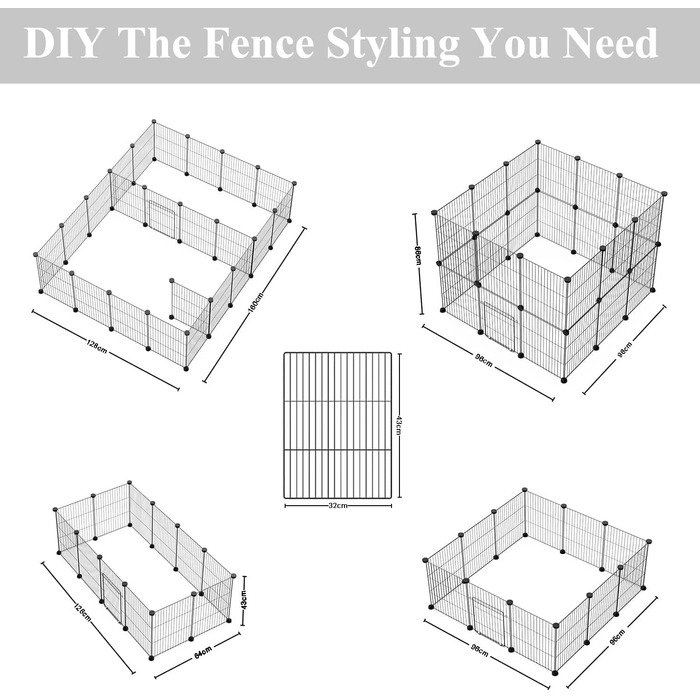 Металева клітка для кроликів LANGXUN, загородження, дріт-сітка, DIY монтаж, 12 шт. (120x60x38 см)