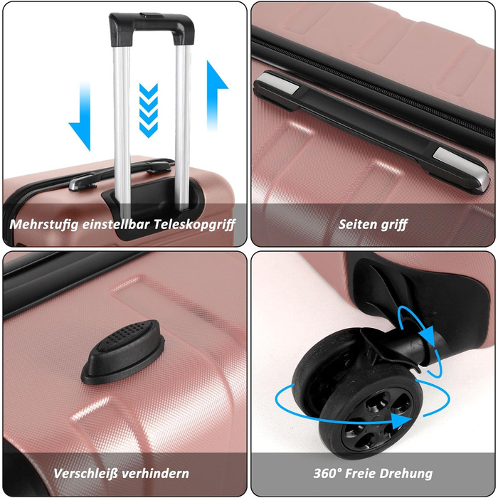 Набір валіз TANTOMI 3 шт., ABS, рожево-золотий колір, 20/24/28 дюймів, з колесами