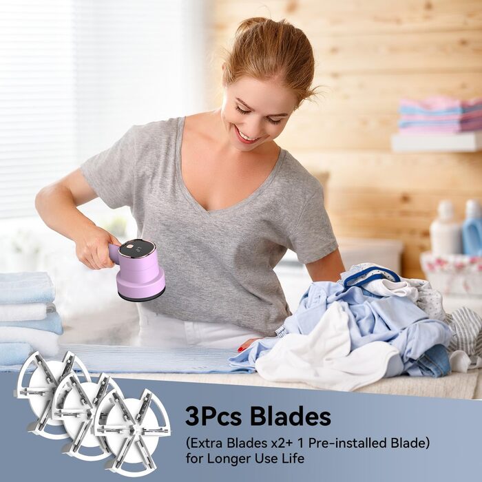 Електричний видалення ворсу з LED-дисплеєм - 6 лез з нержавіючої сталі, 3 швидкості, USB-зарядка. Підходить для одягу, светрів, ворсу на диванах та постільній білизні (білий, рожевий)