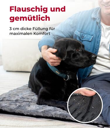 Килимок для собак Преміум-якість з наповнювачем та антиковзаючою основою L (75x115 см) – М'який та Практичний – Зручна Деки для собак – Антрацитовий колір, Виготовлено в Німеччині 75x115 см