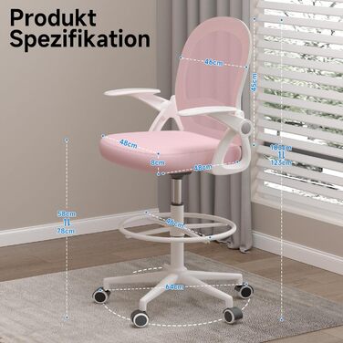 Ергономічне крісло Rattantree для офісу та дому: дихаюча спинка, регульована висота, підніжки, ротаційне крісло (Рожеве)