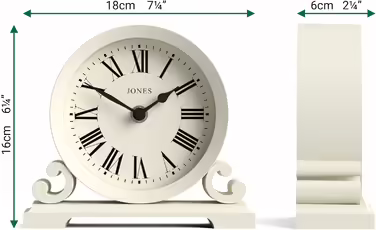 JONES CLOCKS® Saloon Table Clock | Traditional Double-Scroll Design | | Roman Numerals | Classic style for desk, table, shelf or bedside table. (White)