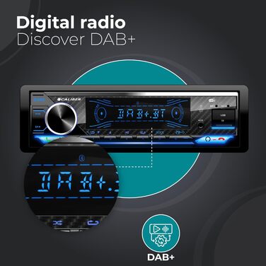 Автомагнітола Caliber 1DIN Bluetooth DAB+/FM, 4x100Вт, USB/MicroSD, 2.1A зарядка, AUX-in, hands-free, зовнішній мікрофон, RCA вихід, підсвічування, підтримка MP3/WMA/APE/FLAC/AAC