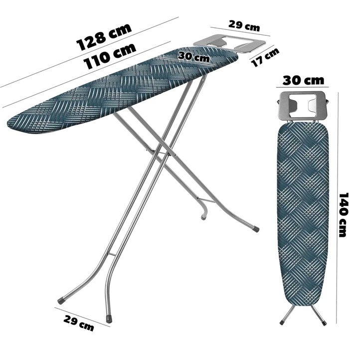 Прасувальна дошка KADAX 110x30 см з регулюванням висоти, з термостійкою підставкою для праски, міцна, Made in EU (зелений каро)
