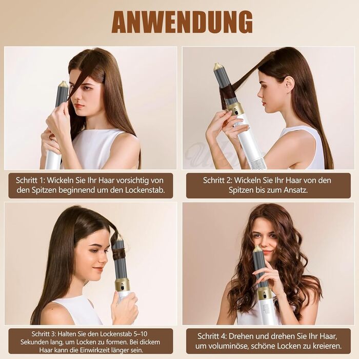 Багатофункціональний стайлер для волосся 6-в-1: фен з іонами, плойка, брашинг, 1000W, керамічне покриття, білий