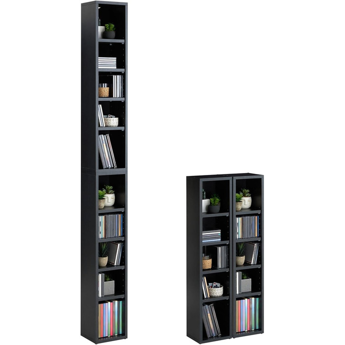 CARO-Furniture CD DVD Blu-ray Shelf Chart in Concrete Look – Two-Piece Media Shelf, Storage, CD Stand with 10 Compartments for up to 160 CDs, 20x187 cm (W x H) Concrete Dark