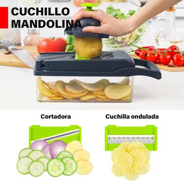 Ручний овочевий слайсер 16 в 1 з нержавіючої сталі, овочевий шатер з 8 змінних лез, для нарізки кубиками та соломкою