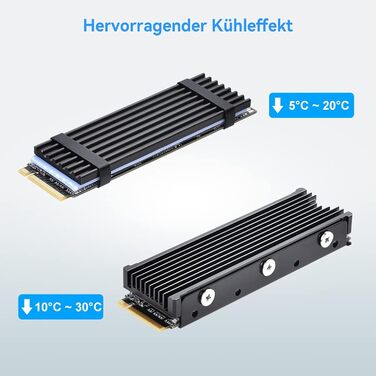 Радіатор охолодження M.2 2280 для SSD, алюміній, з термопрокладками, чорний, для ПК/PS5/PS5 Slim