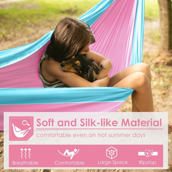 Дитяча гамак Grassman для кемпінгу: портативна, ультралегка, рожево-блакитна. Гамак для дівчаток та хлопчиків з ременями