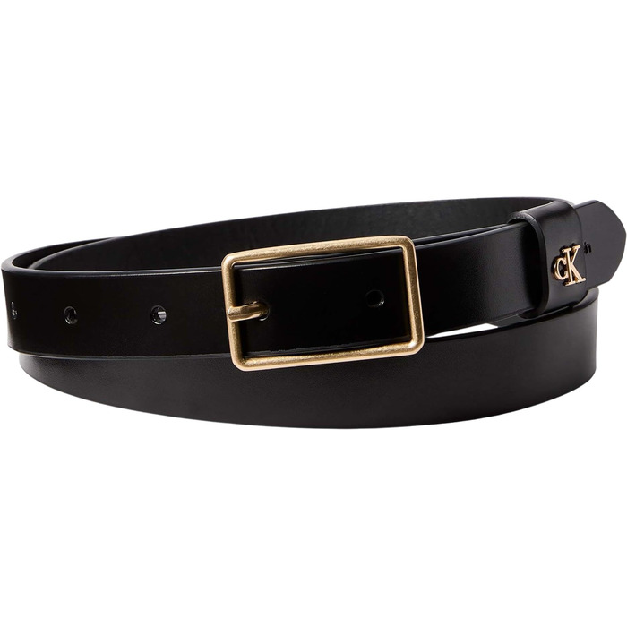 Ремінь жіночий Calvin Klein Square Buckle Loop 2,5 см з логотипом 110 Black (Чорний / Античне світле золото)