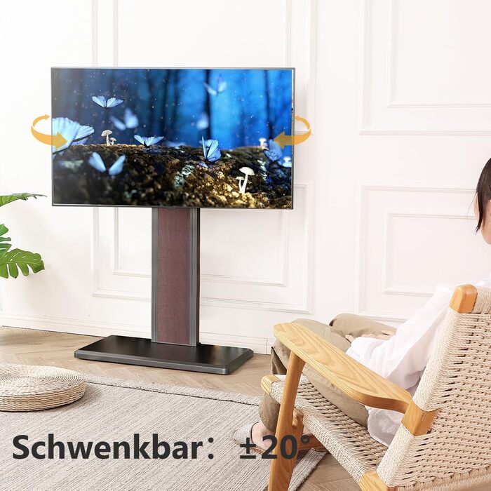 FITUEYES Adjustable TV Stand with Wood Shelf - Swivel & Height Adjustable TV Floor Stand for 32-65 inch TVs (VESA 400x400, Up to 40kg)