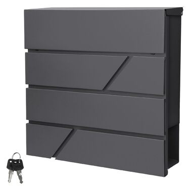 Поштовий ящик настінний ECD Germany з газетницею, антрацит, 37x11x37 см, нержавіюча сталь з порошковим покриттям, 2 ключі, комплект кріплення, сучасний дизайн