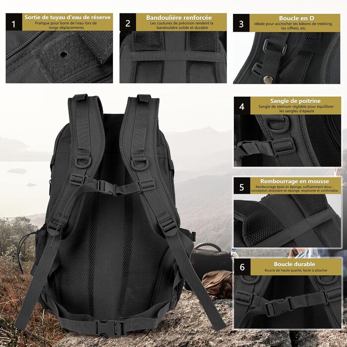 Zavothy 35/45L Military Backpack Men Women, Tactical Backpack, Trekking Backpacks, Outdoor Backpacks, Hiking Backpacks, for Camping, Mountaineering, Gymnastics Training, Shopping, City Trips, Cycling (Black-35l)
