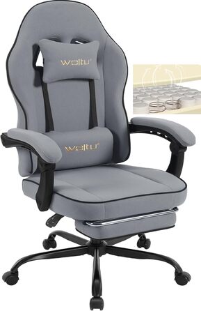 WOLTU Gaming Chair with Pocket Spring Cushion, Gaming Recliner with 330 lb Weight Capacity, Ergonomic Swivel Chair, Gamer Chair with Headrest, Lumbar Pillow, Footrest, Mesh Fabric, Grey, GS11gr Grey+Black Mesh Fabric