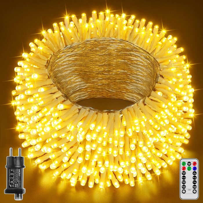 Ланцюжок прикрас Hopexy: 100 LED, IP44, вологостійкий, з пультом, таймер, 8 режимів, для дому, саду, балкону, весілля, кемпінгу (тепле біле світло)