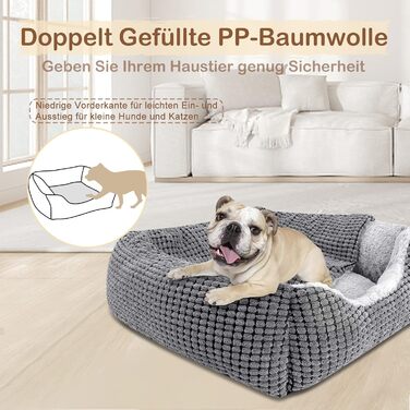 Dog Bed for Medium-Sized Dogs, Dog Basket with Removable Blanket, Corduroy Dog Beds Fluffy Washable, Non-Slip Dog Basket, Dog Sofa with High Edge Fits up to 18kg Pets (76x61x23cm)