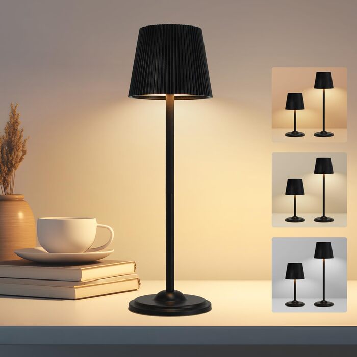 Світлодіодна настільна лампа бездротова з регулюванням висоти, USB-C нічник з 3 режимами освітлення та димером, портативна металева акумуляторна лампа для вітальні, спальні та вулиці (Чорна)