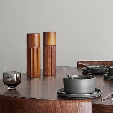 Набір солі та перцю з дерева – ручні мельниці для спецій з керамічним жорном, регульовані ступені помелу, неслизький дизайн та чіткою маркуванням S&P, 16,5 см (БЕЗ підставки)