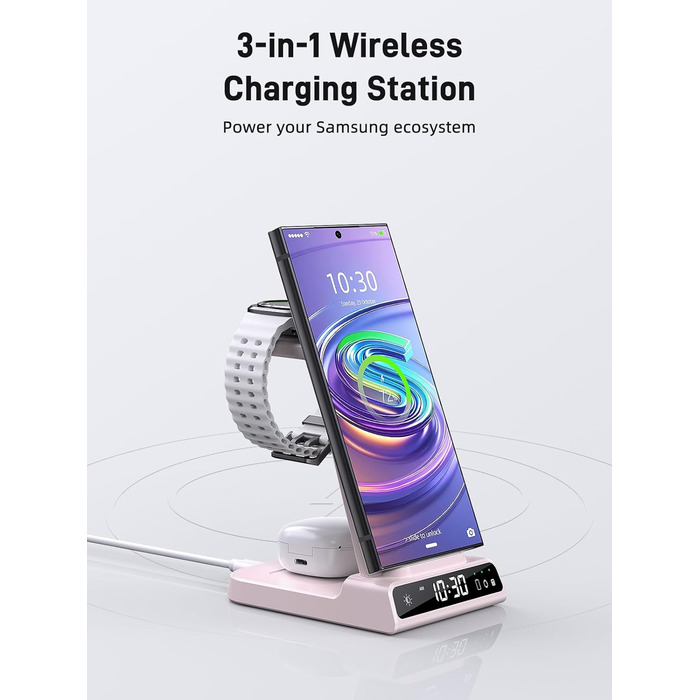 Бездротовий зарядний пристрій для Samsung Galaxy S25 Ultra, Watch Ultra/8/7/6, S24 Z Fold 6/Z Flip 6, Buds (рожевий)