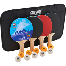 Набір для настільного тенісу GEWO Fun: одиночні та комплекти (1-4 ракетки, м'ячі, сумка, сітка) – для початківців, хобі та розваг. Поверхня з пористою структурою, конкавний хват. 2 ракетки + 3 м'ячі + сітка (4 ракетки + 10 м'ячів + сумка)