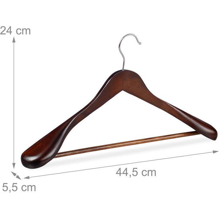 Relaxdays, brown suit and coat hangers, 5-piece set, wide shoulders, 360° rotatable hook, with trouser bar, wooden coat hangers, wood, 24 x 44.5 x 5.5cm, 5