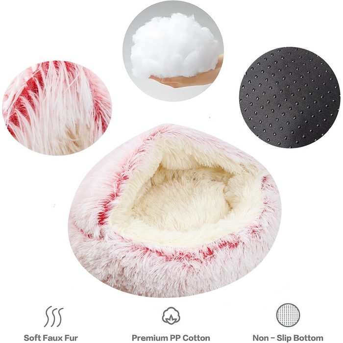 М'яке ліжко для собак та котів у формі мушлі, 60x60 см, рожеве. Зручне, тепле, миється. Ліжко для домашніх тварин, собаче ліжко, котяче ліжко