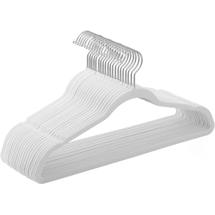 SONGMICS Плечики для одягу з оксамиту, 20 шт., для сорочок, жакеток, пальто та костюмів, білі, 41,5 см, обертаються на 360°