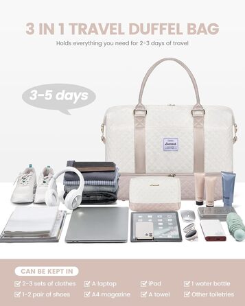 Спортивна сумка LOVEVOOK для жінок, велика ручна поклажа, дорожня сумка-дуffel, містка для подорожей, сімейна, для фітнесу, басейну, лікарні, догляду за дитиною (2 шт., бежевий, рожевий)